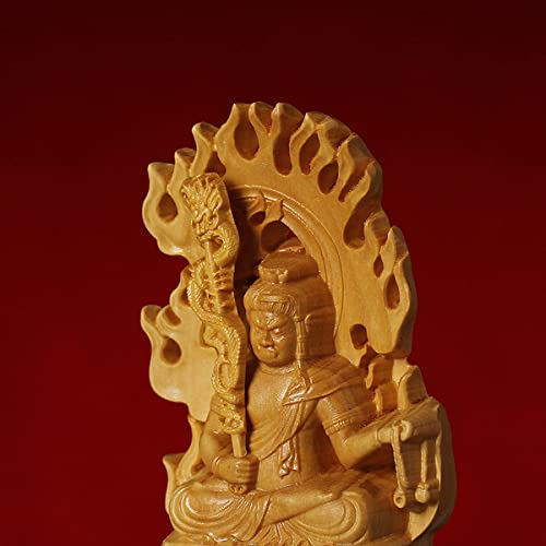 Acala Buddha Statue, Wood Carving, High-Quality Natural Boxwood, One of the Five Great Wisdom Kings, Amulet for Good Fortune, Zodiac Signs, Prayer, an