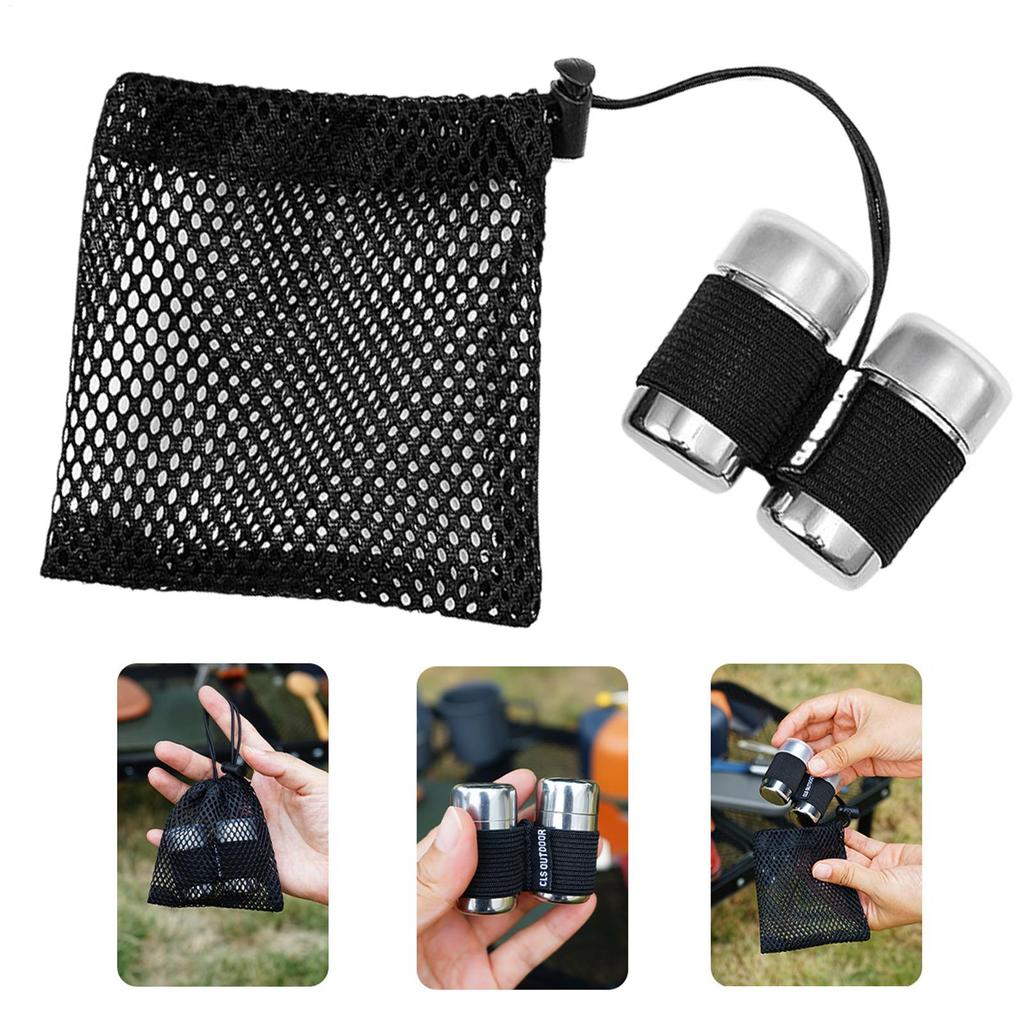 Camping Salt Shaker 2Pcs Portable Salt Pepper Containers Stainless Seasoning Bottles With Lid  Storage Bag For Outdoor Cooking