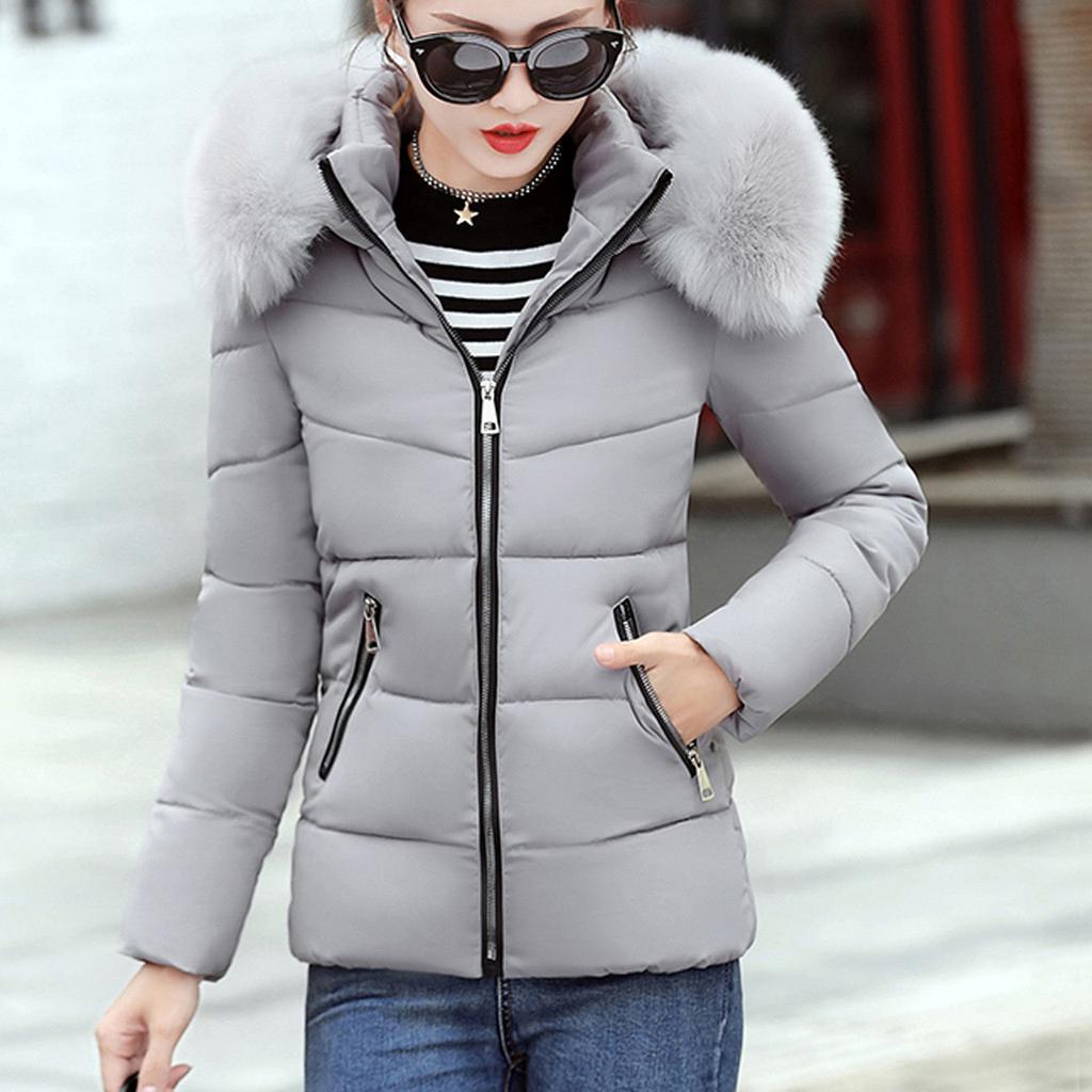 Módní Dámská zimní teplá bavlněná zimní bunda s kapucí, pevný kabát s dlouhým rukávem