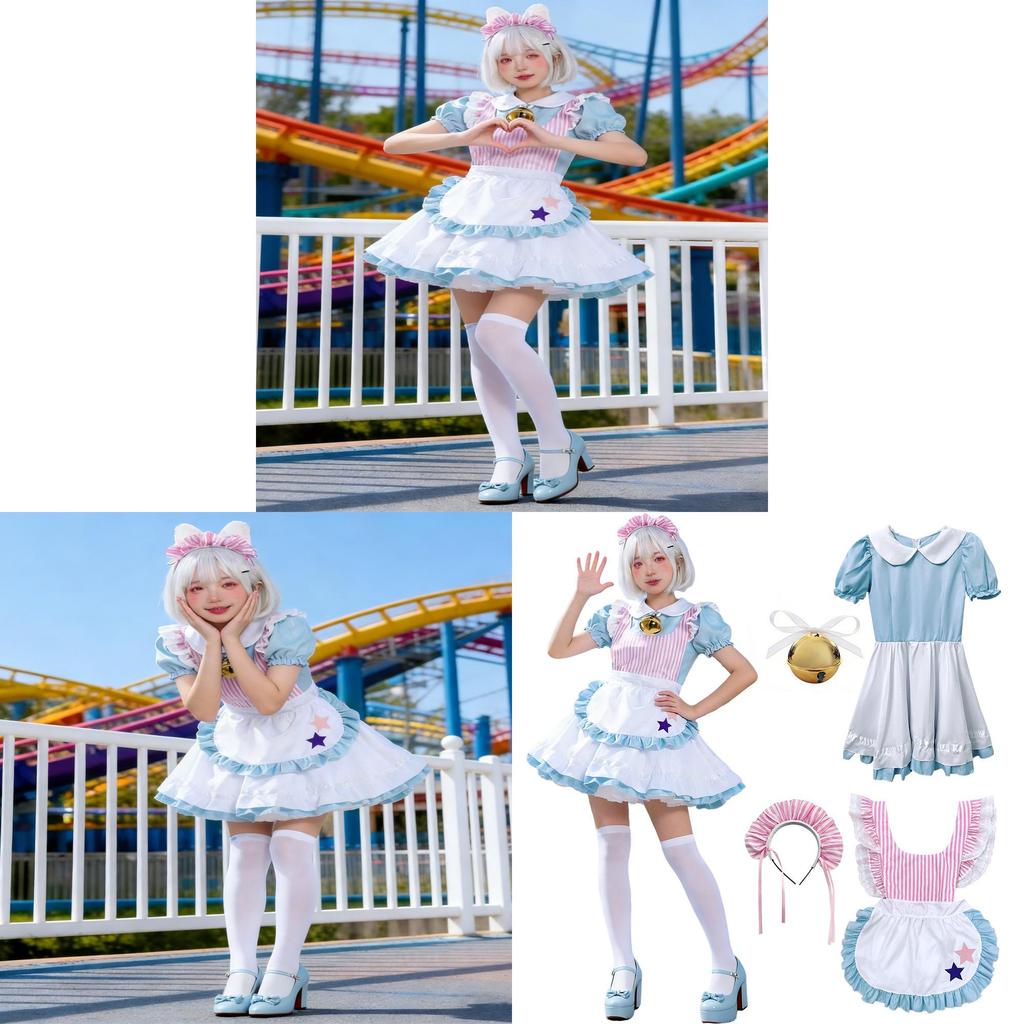 Maid Outfit Cosplay Polyester Fabric With Cute Apron And Bell For Halloween Cosplay Enthusiasts