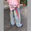 Amerikanisches Retro-Streifen-Kontrastfarben-Patchwork-Design-Sinn Gerade Jeans Herren und Damen High Street Locker Werkzeugtaschen Weitbeinige Hosen