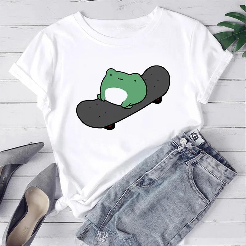 Womens Tshirt Hip Hop Street Wear Harajuku Short Sleeve Tshirt Cute Frog Printed Tshirt Summer Top