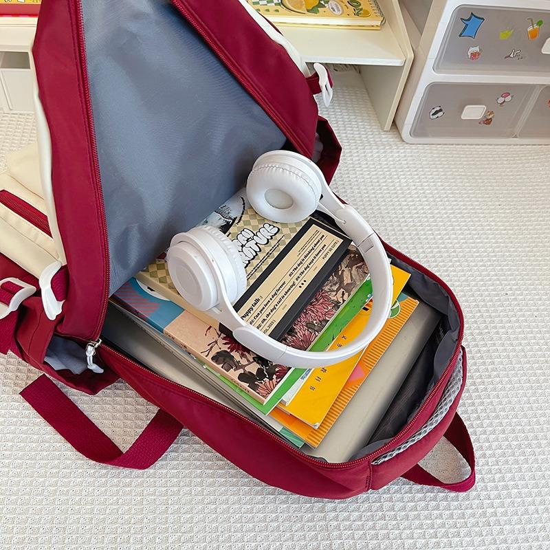 New Bag Female Junior High School Students Contrasting Colors Retro Large-capacity Backpack Travel Computer Backpack Fashion Schoolbag