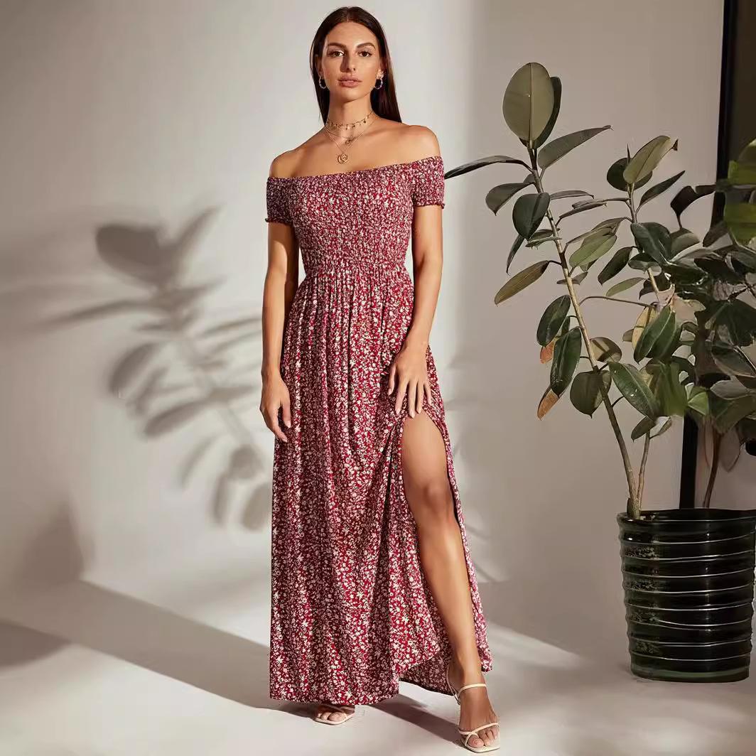 

2024 One-Shoulder Floral Elastic Waist Pullover A-Line Dress XL вино красного