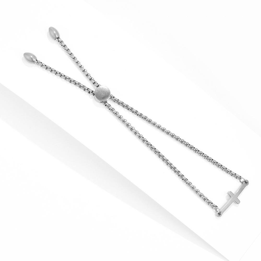 European & American Style Adjustable Titanium Steel Cross Bracelet for Women - Available in Three Colors, Laser Engraving Option