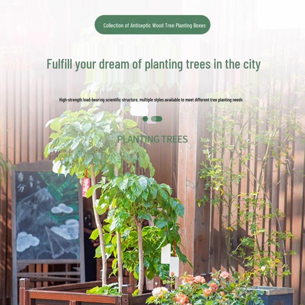 Large Anti-Corrosion Solid Wood Planter Box for Outdoor Trees and Flowers