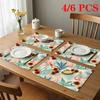 4pcs/6pcs Rectangular Placemats Suitable for Home & Restaurants - Tropical Flamingo Pink & Green Botanical Table Mats, Heat-Resistant Durable Table Pr