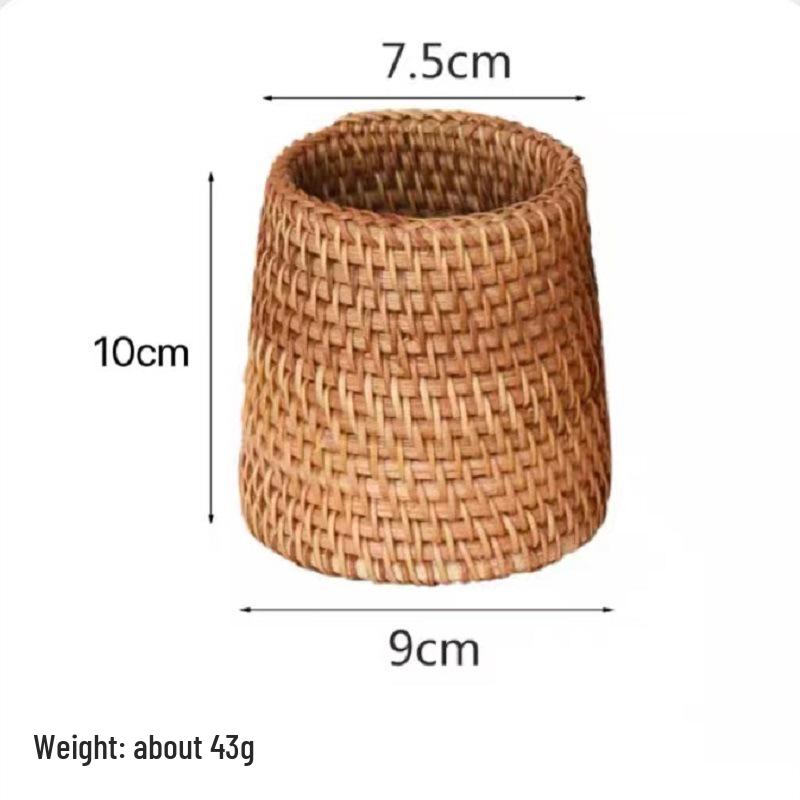 Autumn Rattan Weave Desktop Organizer: Pen Holder & Makeup Storage Box