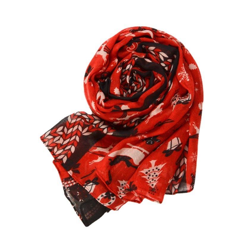 Christmas red background snowman print Bali yarn scarf sunscreen beach scarf scarf production