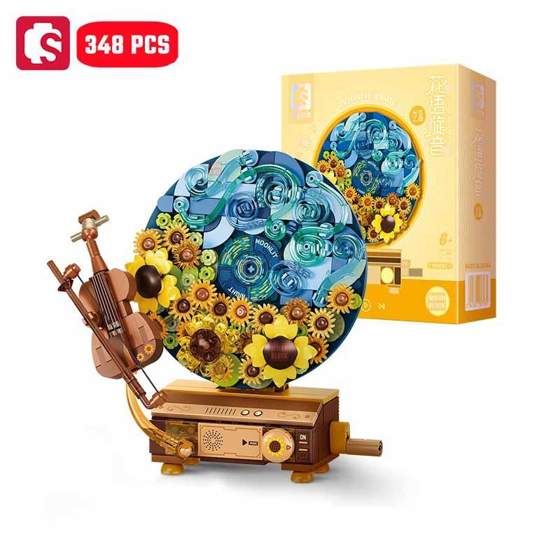 Non-Toxic Sembo Fantasy Cd Player Assemblage Building Blocks Kits Moc Flowers Record Home Decorations Ornaments Kids Toys Birthday Gifts
