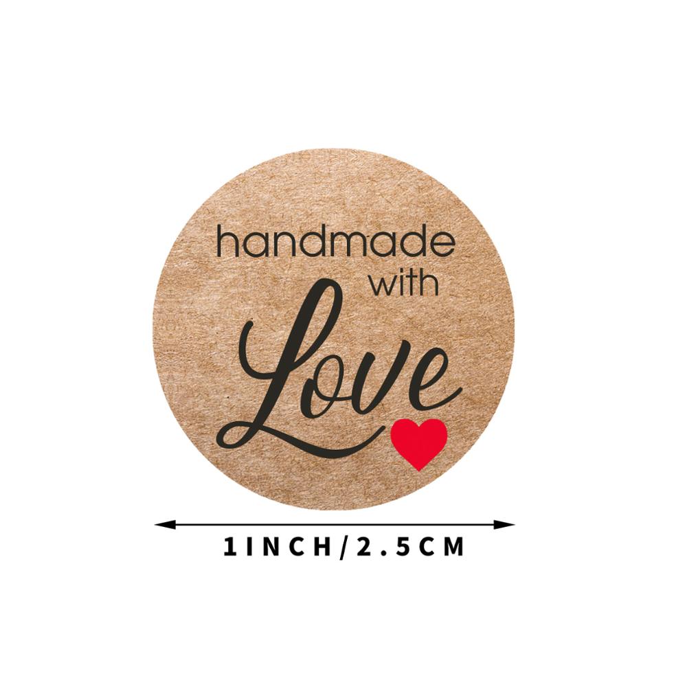 50Pcs/wad 1inch Round Natural Kraft Thank You Sticker Seal Labes Hand Made With Love Sticker Paper Stationery Sticke