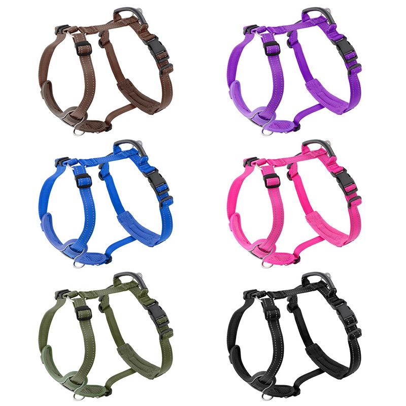 Lightweight Breathable H-shaped Dog Harnesses with Leather Handle Adjustable Reflective Soft Nylon Vest Harness Dogs Accessories