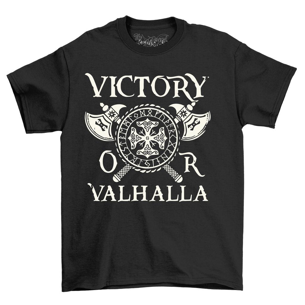 Victory or Valhalla Vikings Tee - Conquer with Style! Funny Unisex T-Shirt Mens Womens Tees Top, Idea