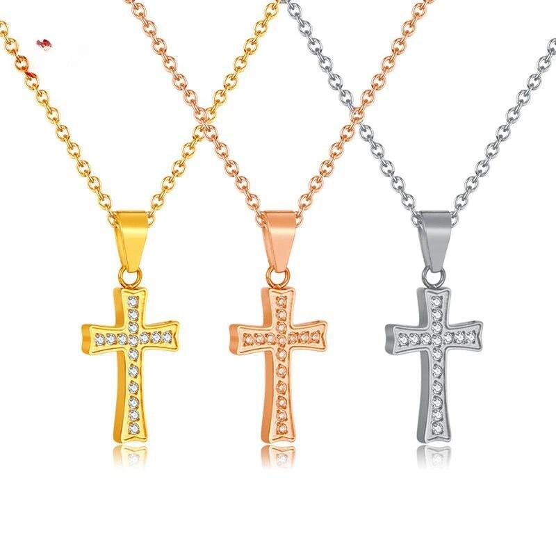

Крест кулон из нержавеющей стали с кубическим цирконием женское ожерелье для вечеринок ювелирные подарки