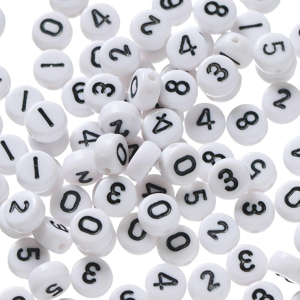 100pcs/Lot 7mm Flat Round Number Beads Acrylic Spacer Loose Bead for DIY Necklace Braclet Earrings Jewelry Making Accessories