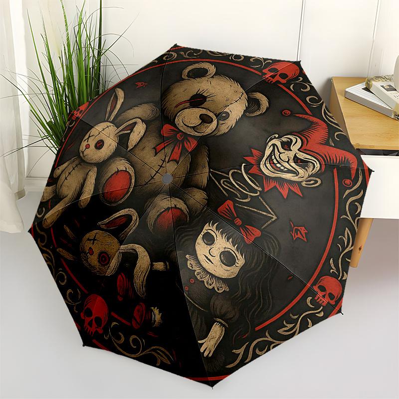 Gothic Teddy Bear & Clown Wall Clock - Halloween DecorUmbrella, Portable 3-Fold Umbrella for Men & Women,Christmas Gift ES336
