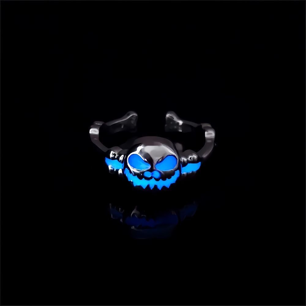 

Open Glowing Halloween Ring Glow in Dark Pumpkin Ring Exquisite Luminous Skull Ring Party blue-Style A