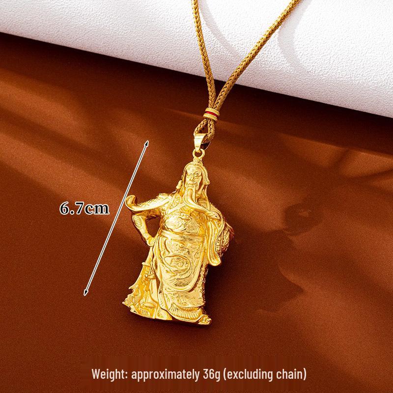 

Ожерелье Гуань Юй в золотом тоне в стиле гуочао: Прочные, не выцветающие украшения для мужчин и женщин с подвеской из вьетнамского песочного золота.