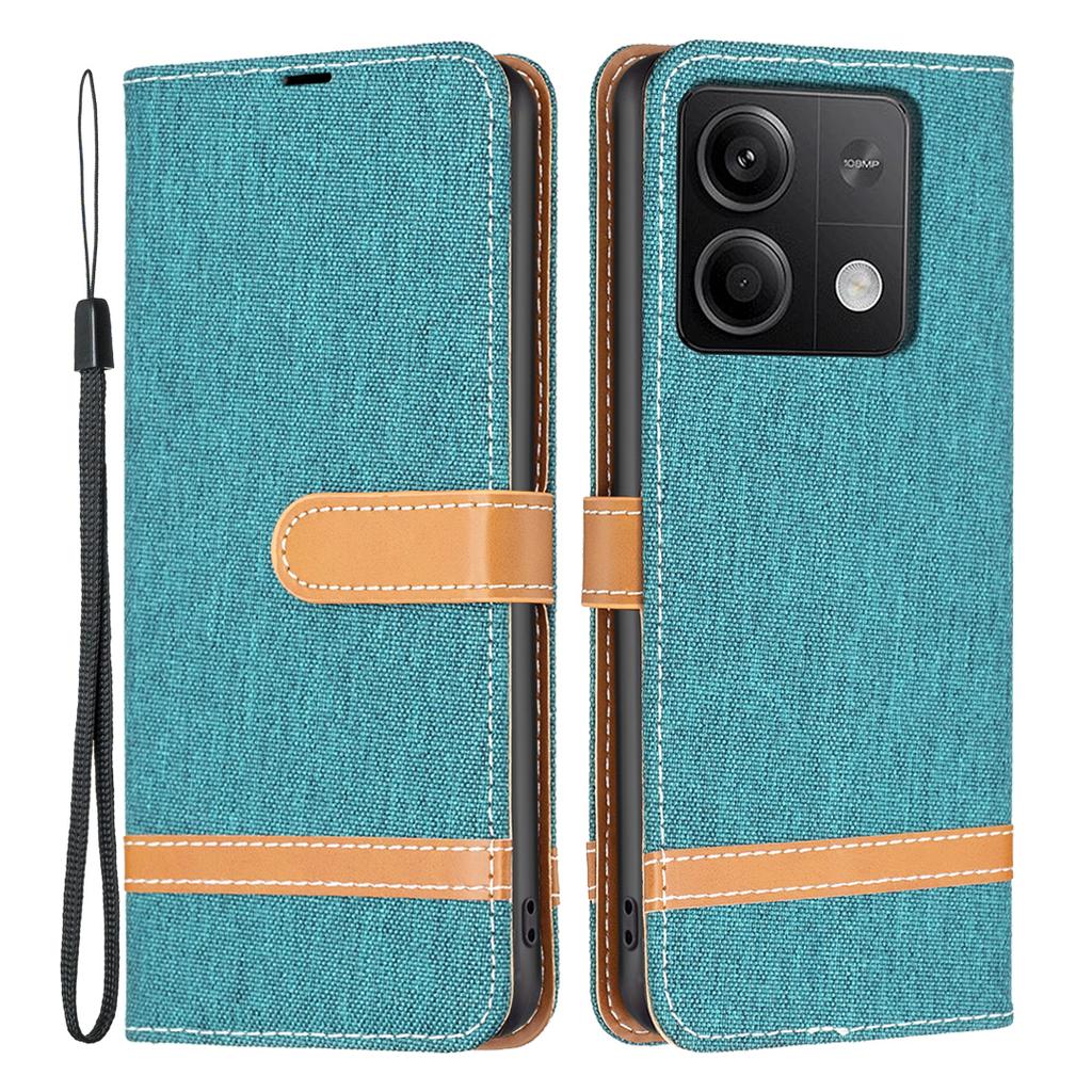 For Xiaomi Redmi Note 13 5G Leather Phone Case Wallet Cover Jeans Cloth Splicing