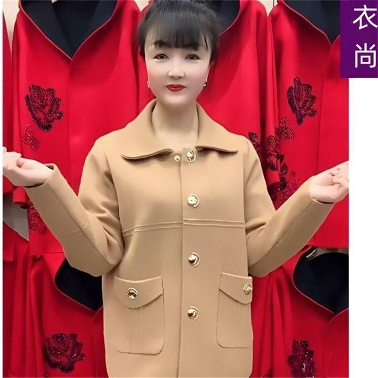 Herbst Winter Damen Locker Geschnittene Wolljacke Damen Langärmelige Oberbekleidung Mutter Große Größe 5XL Beidseitig Kurze Oberteile Mantel