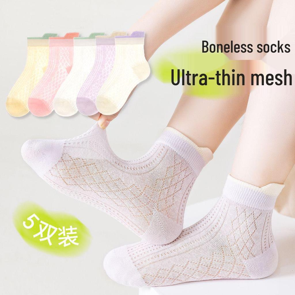 Girls' Breathable Cotton Mesh Summer Socks - Thin, Lightweight, Short for Spring/Summer