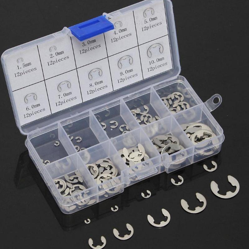 120PCS 1.5mm-10mm E-Clip Assortment Kit Stainless Steel Retaining Circlip Set