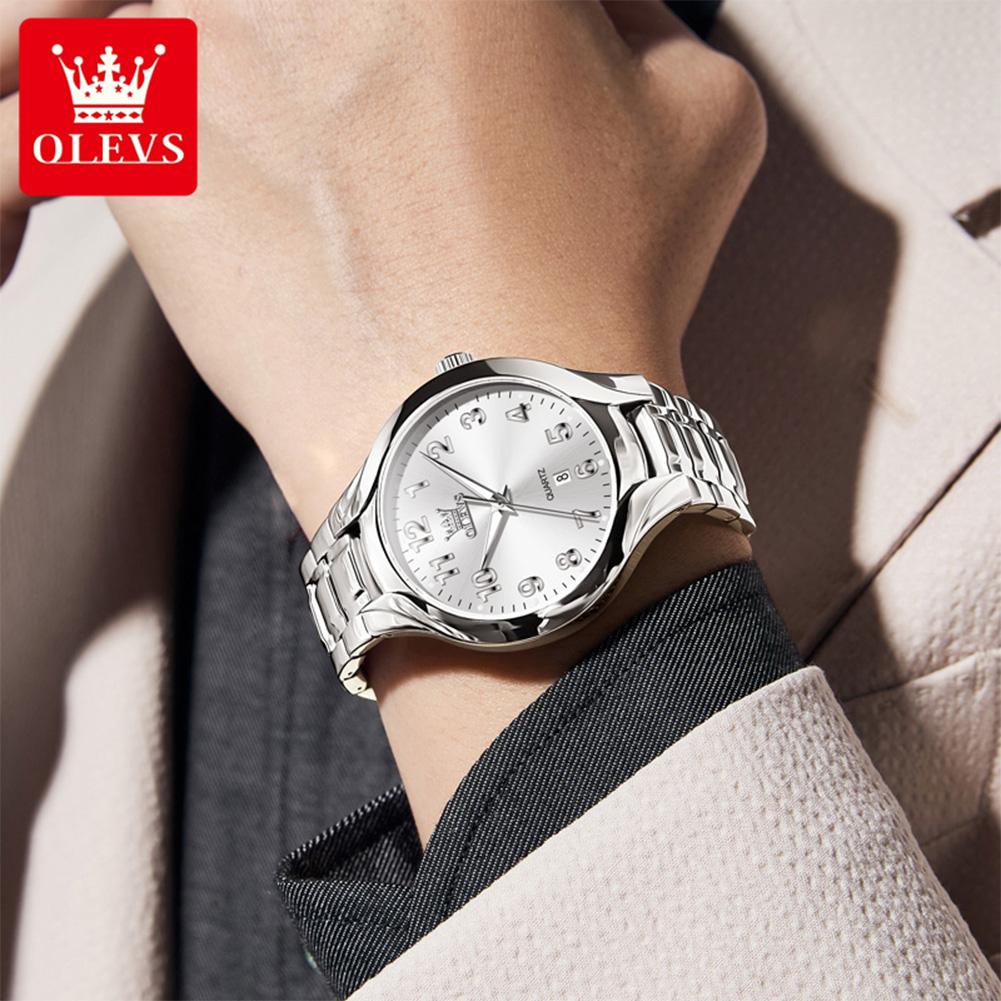 OLEVS Original Brand Luxury Quartz Watch for Men Gold Stainless Steel Strap Waterproof Luminous Auto Date Fashion Wristwatch Men