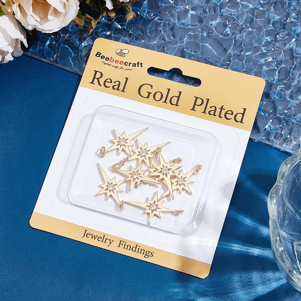 

Beebeecraft 1 коробка 8 шт. Большие подвески «Полярная звезда», латунный металл с покрытием из 18-каратного золота, подвески «Полярис» для изготовления ювелирных изделий, подвеска для ожерелья, поделки своими руками
