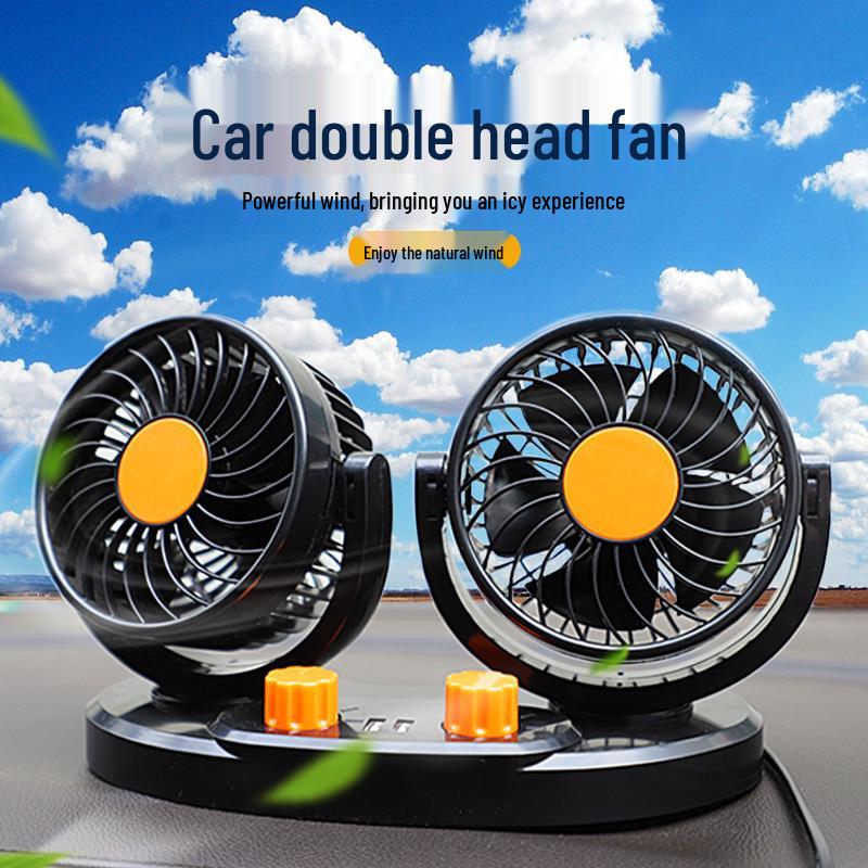 Silent Dual-Head Car Fan 12V/24V USB - Powerful Summer Cooling for Trucks