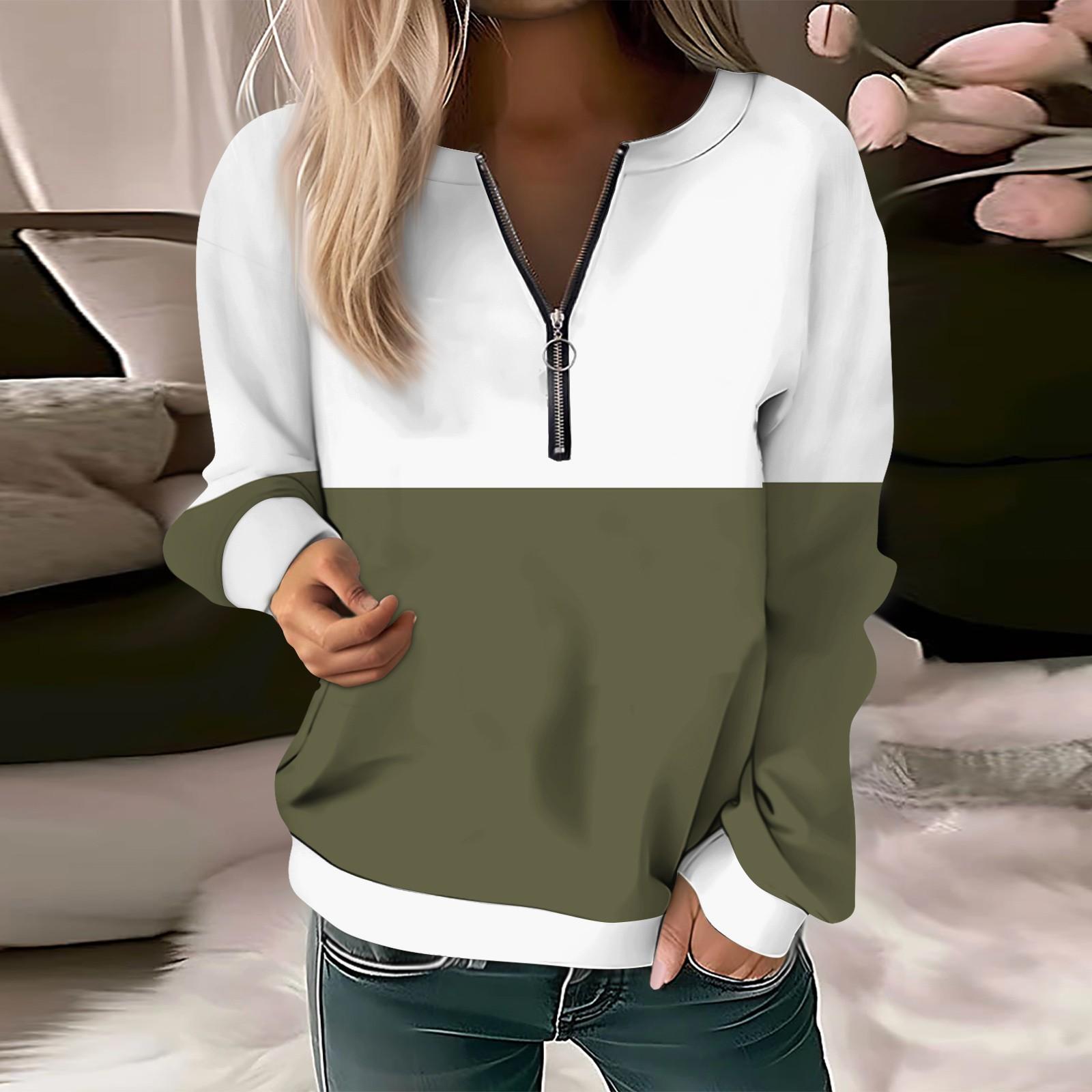 Женский повседневный свитер с длинным рукавом, на молнии, с принтом цветов, свитшот, повседневная верхняя одежда на осень L армия зеленый