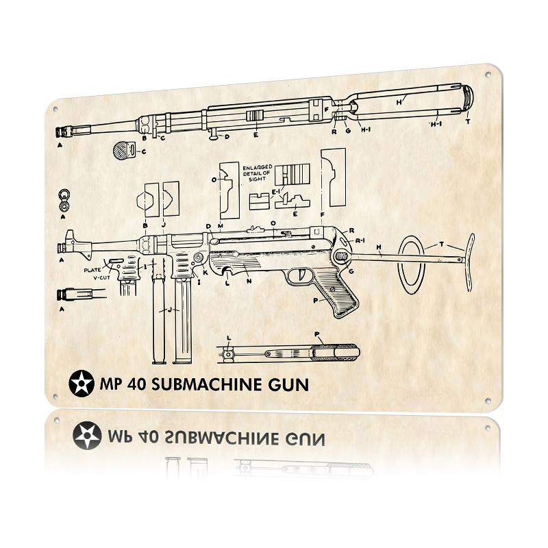 MP SUBMACHINE GUN Tin Poster Customized Wall Art Retro Vintage Metal Signs for Fans Room Bathroom Decor Mancave Decoration