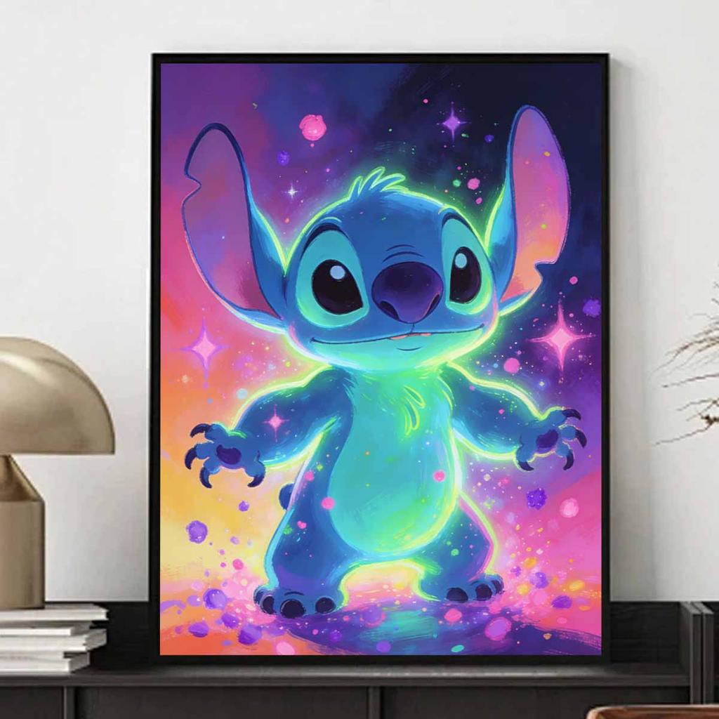 Disney 5D DIY All Diamond Art Painting Kit Lilo Stitch Glowing Galaxy Theme Home Decor Gift for Fans and Hobbyists