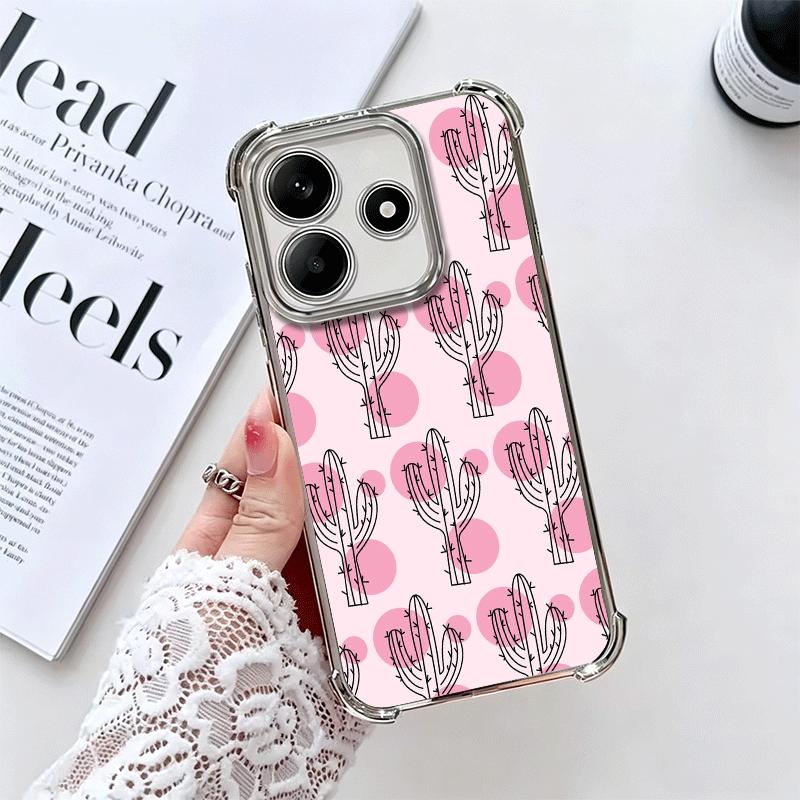 Cactus Pattern Plating Phone Case For Xiaomi Redmi Note 14 15 Pro Plus 13 12 11 11S 11T 10 9S 9 5G Anti-Fall Airabag Cover