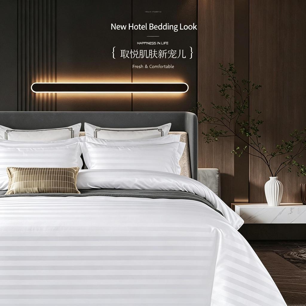 Satin Stripe Polyester Bedding Set Hotel‑Style 4‑Pieces Duvet Cover Kit