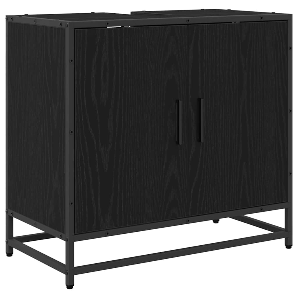 Bathroom Furniture Set 3 Pcs Black Oak Effect Wood Based Material