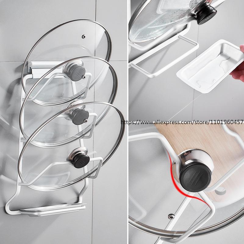 Wall-mounted Lid Rack Household Non-punching Lid Rack for Water Reception Kitchen Chopping Board Storage Rack with Hook