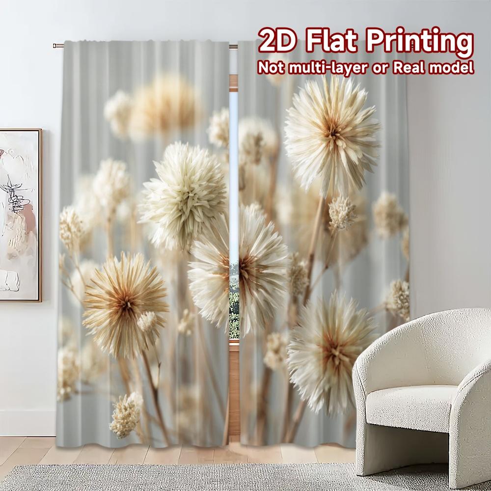 2pcs, 2D FLAT PRINTING Curtains (Without Rod) Blossom Whisper Minimalist Chic Curtains Versatile Polyester Curtains Decorations