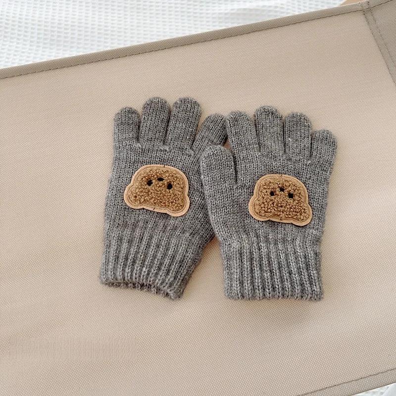Dziecięce dzianinowe rękawiczki z misiem 3-7 lat Dziewczynki Chłopcy Uroczy Miś Miękkie Ciepłe Dzianina Pełne palce Ocieplacz na dłonie Dzieci Stylowe Ciepłe Rękawiczki