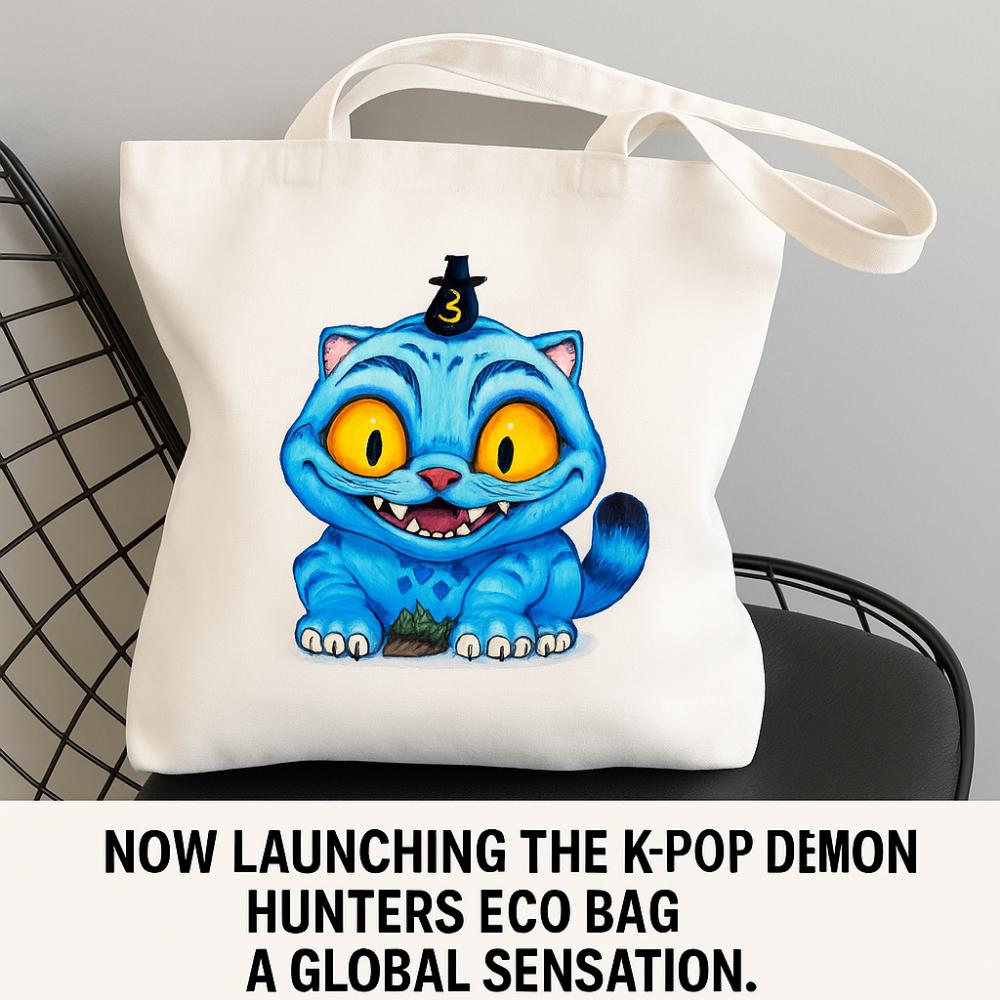 K-Pop Demon Hunters Folk Art Mascot Eco Tote: The Adorable Derpy Tiger & Sussie Magpie Canvas Bag - white