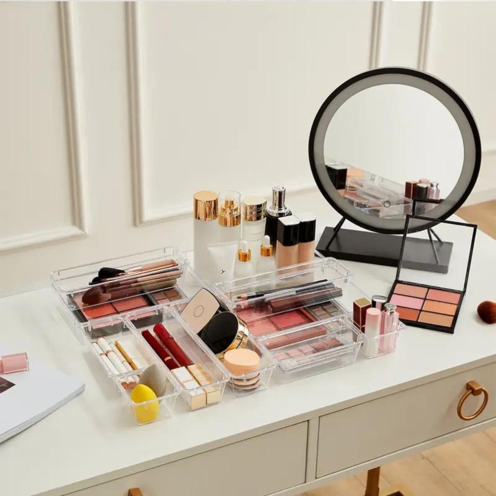 25PCS Drawer Storage Box Set Transparent PET Desktop Organizer Kit Drawer Divider Storage Box for Cosmetic Student Stationery
