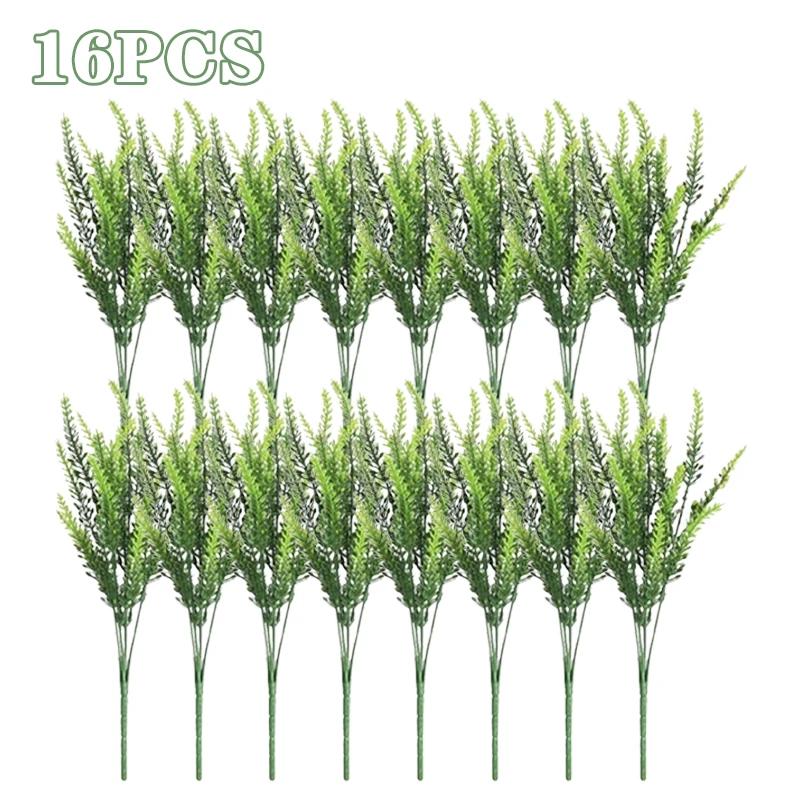 2-16PCS 5 Prong Lavender Artificial Flowers UV Resistant Fake Plant for Outdoor Garden Decor Faux Plastic Flower Home Decoration