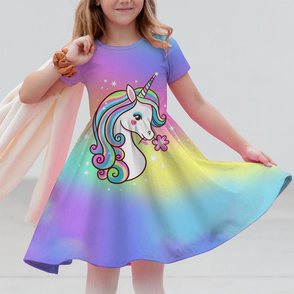 Girl Unicorn Cartoon Clothing Children's Clothing 3-14 Children's Birthday Party Clothing Children's Casual Clothing