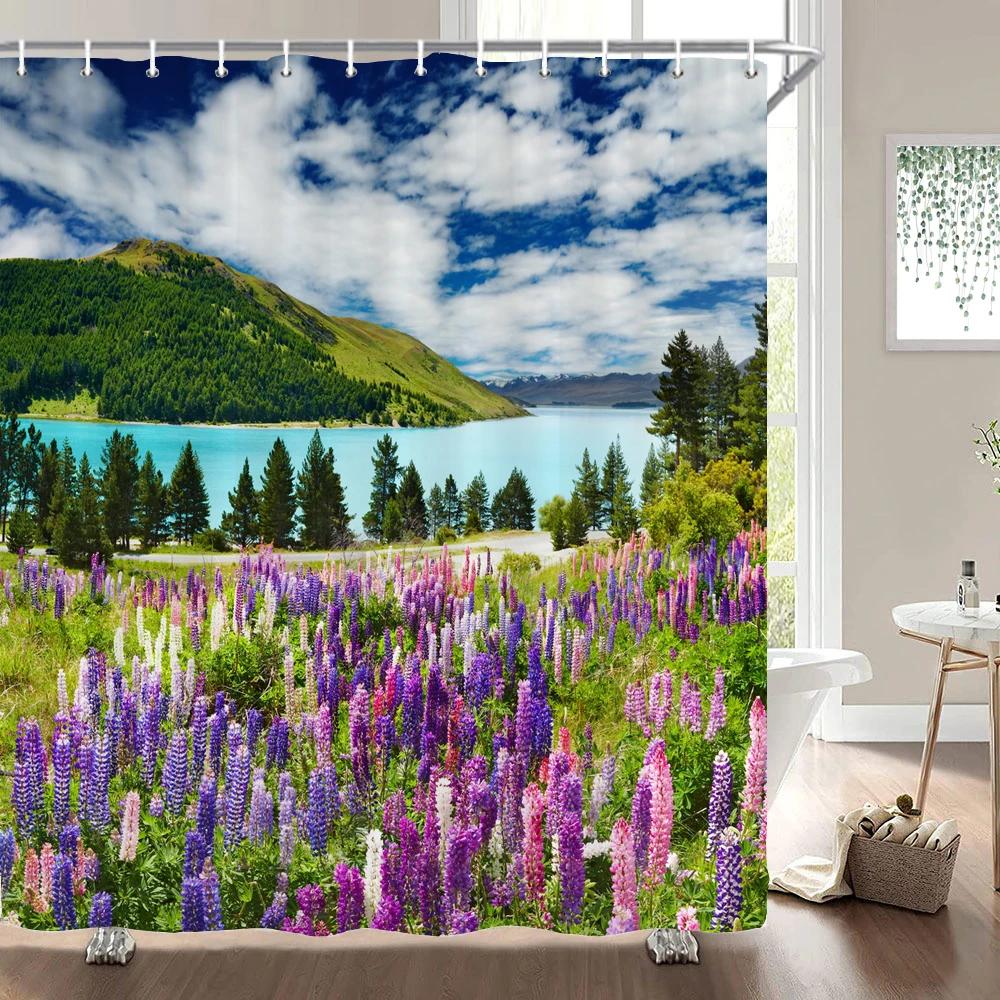 Scenery 3D Bathroom Curtains Natural Landscape Printed Shower Curtains With Hooks Home Decoration Waterproof Fabric Bath Screen