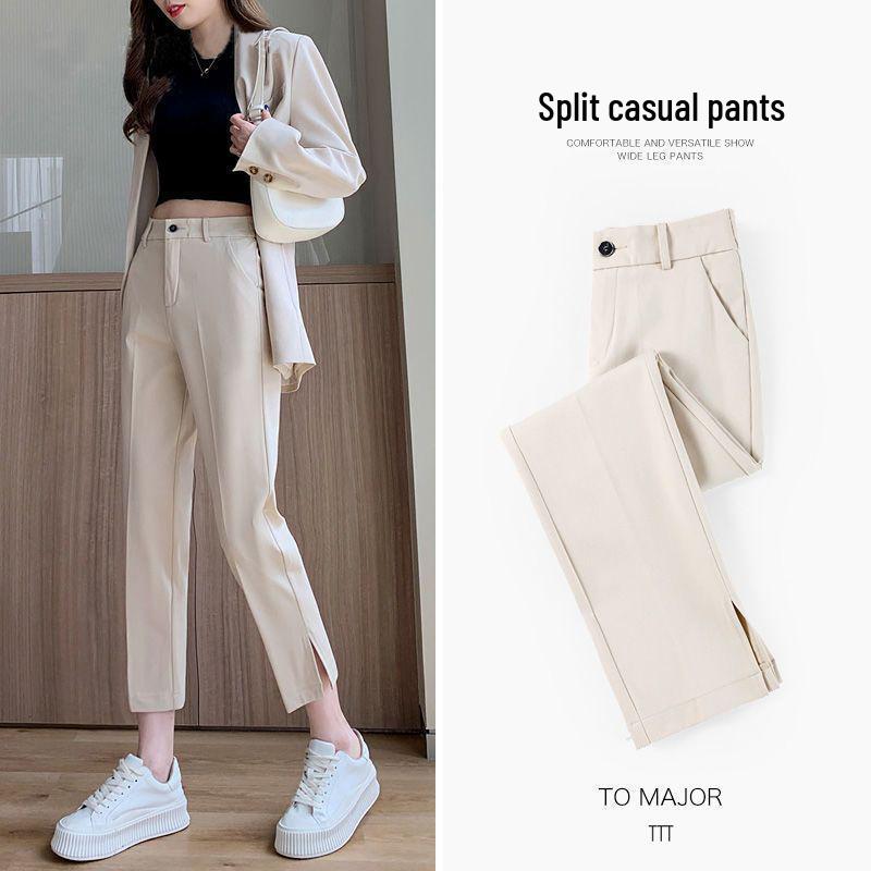 

2026 Summer Women s High-Waisted Drape Split Casual Straight-Leg Cigarette Pants 3XL (suggested for 135-150 pounds) абрикосовый