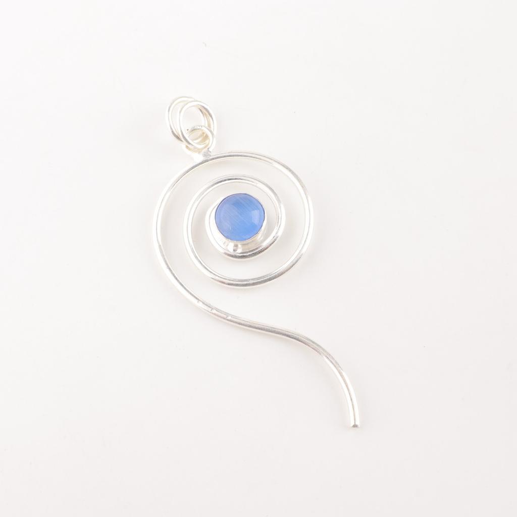 Dark Blue Cat's Eye Gemstone 925 Sterling Silver Jewelry Handmade Unique Pendant PP-42-49