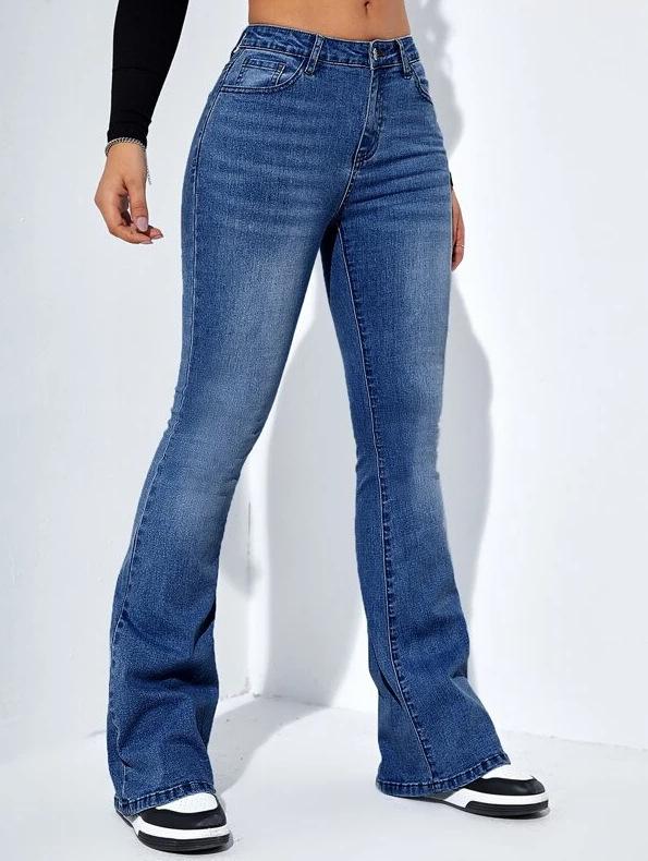 High-Waisted Stretch Micro-Flare Jeans: Slimming and Versatile Straight-Leg Pants
