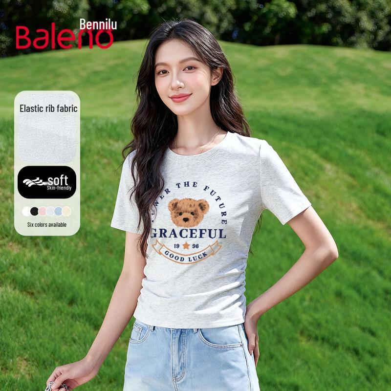 Baleno Women s Pure Cotton Round Neck Pleated T-shirt L
