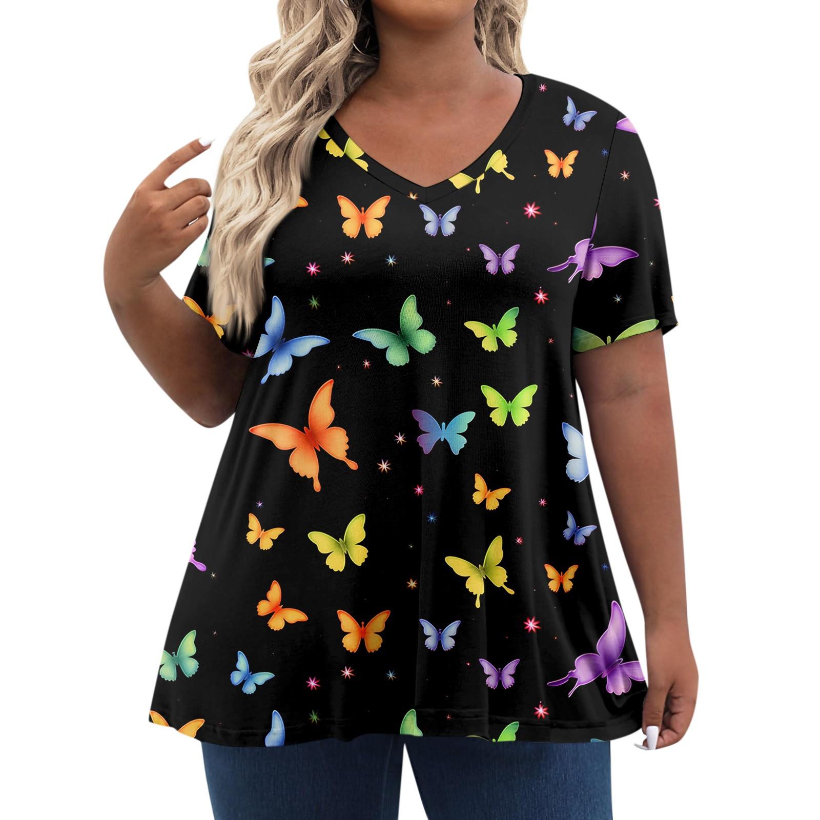 

Женские топы больших размеров, шорты с рукавами, рубашки с V-образным вырезом, повседневная одежда, топы с принтом XL зелёный