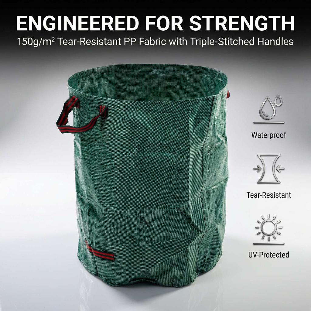 Lawn Garden Leaf Bag PP 272L Water Proof Standable Reusable Yard Waste Bag with Handles for Camping Recycling Green