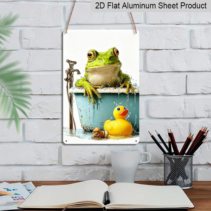 2D Flat, Retro Frog in Bathtub Aluminum Wall Sign - Vintage French Decor Suitable for Home, for Man Cave, Bars, Cafes | Indoor/Outdoor Bathroom